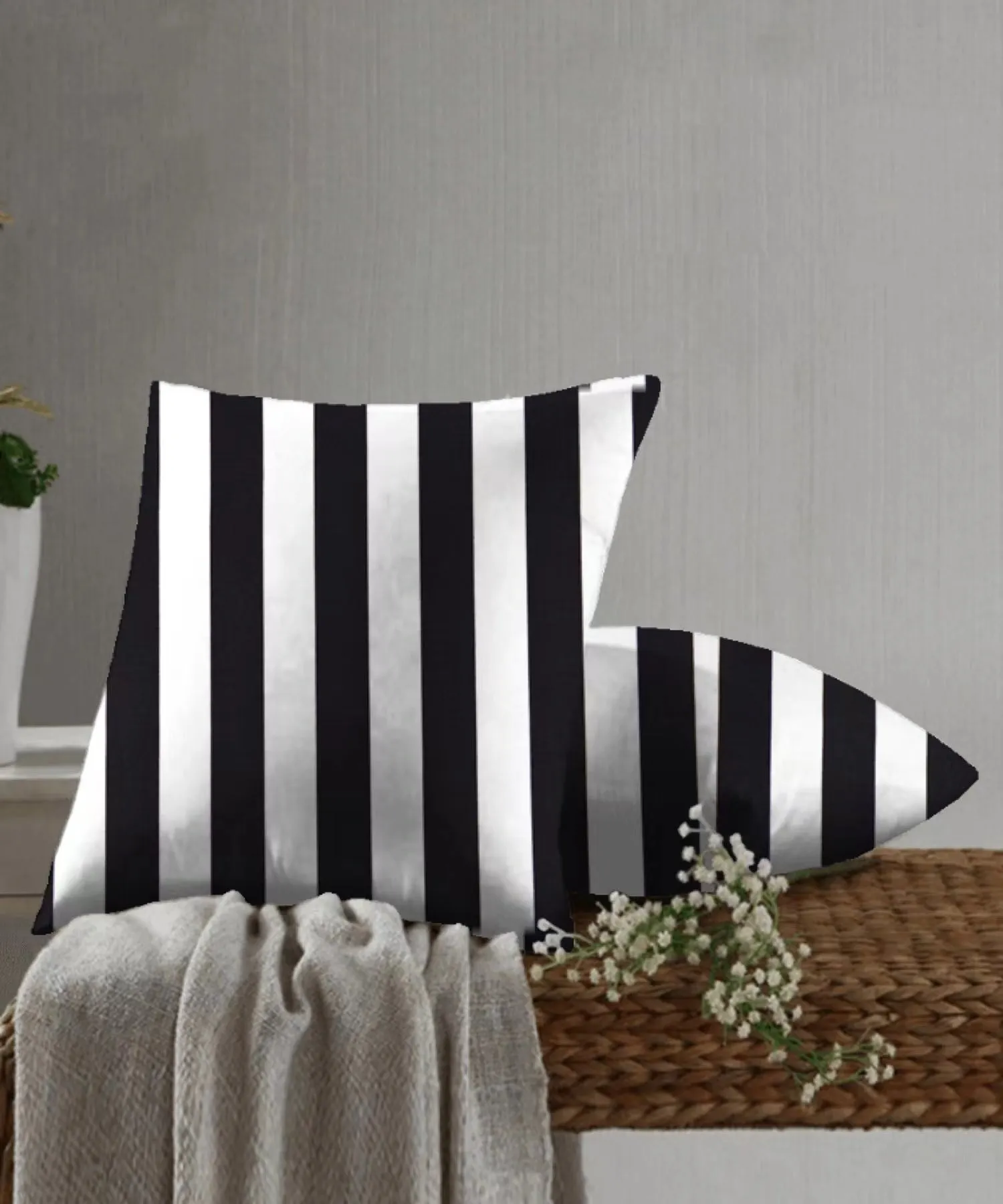 100% Cotton Half Panama Printed Fabric / Canvas printed Fabric /  Black White Thick stripes  Digital Print  Fabric