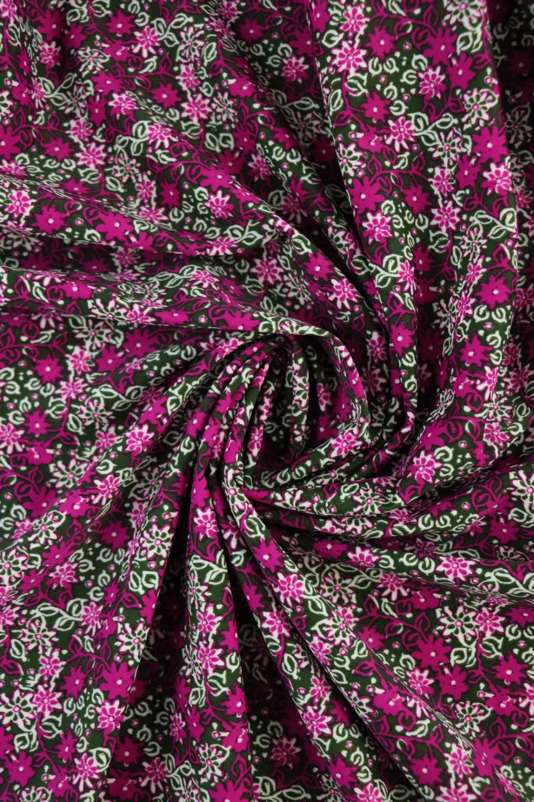 1YD 30IN REMNANT; Magenta Ditsy Floral on Hunter Nylon Spandex Tricot | Designer Deadstock