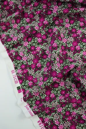 1YD 30IN REMNANT; Magenta Ditsy Floral on Hunter Nylon Spandex Tricot | Designer Deadstock