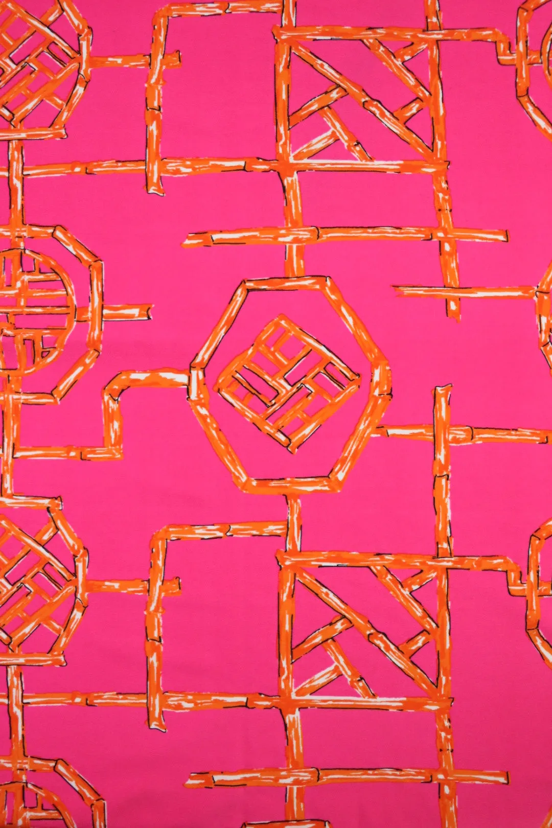 1YD PRECUT; Bamboo Lattice on Hot Pink Nylon Spandex Tricot | Designer Deadstock