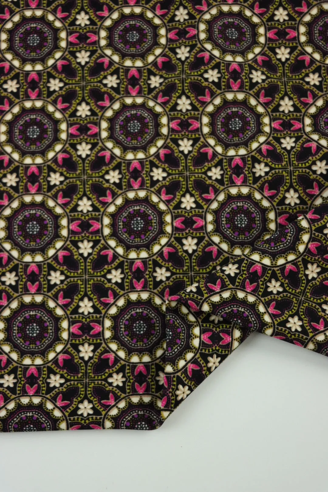 1YD PRECUT; Flowers & Hearts Kaleidoscope Nylon Spandex Tricot | Designer Deadstock