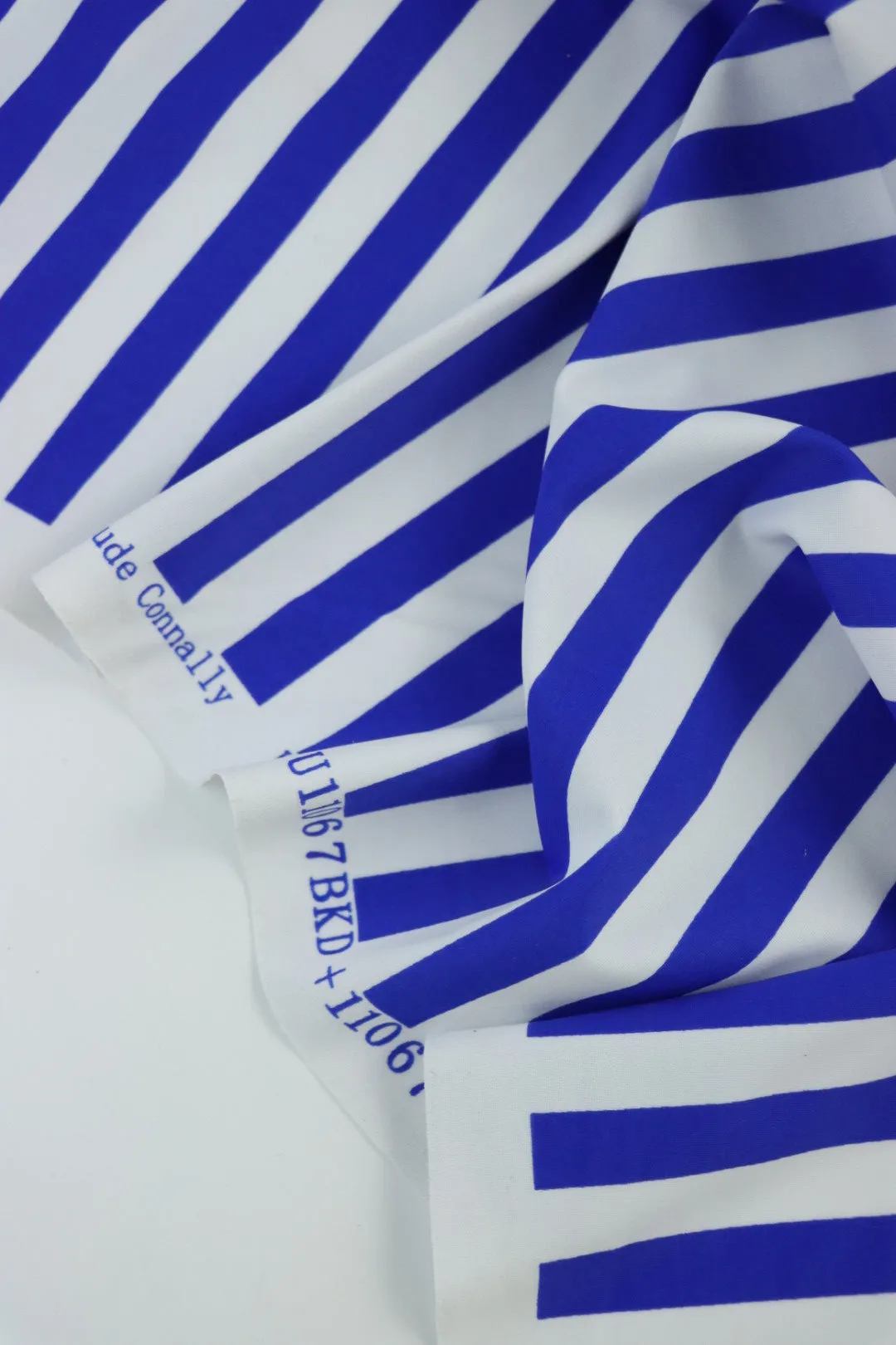 1YD PRECUT; Royal & White 1/2" Horizontal Stripe Nylon Spandex Tricot | Designer Deadstock