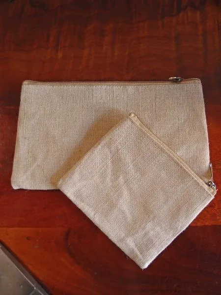 6 ct Mini Flat Zippered Jute Blend Canvas Pouch - By Bundle