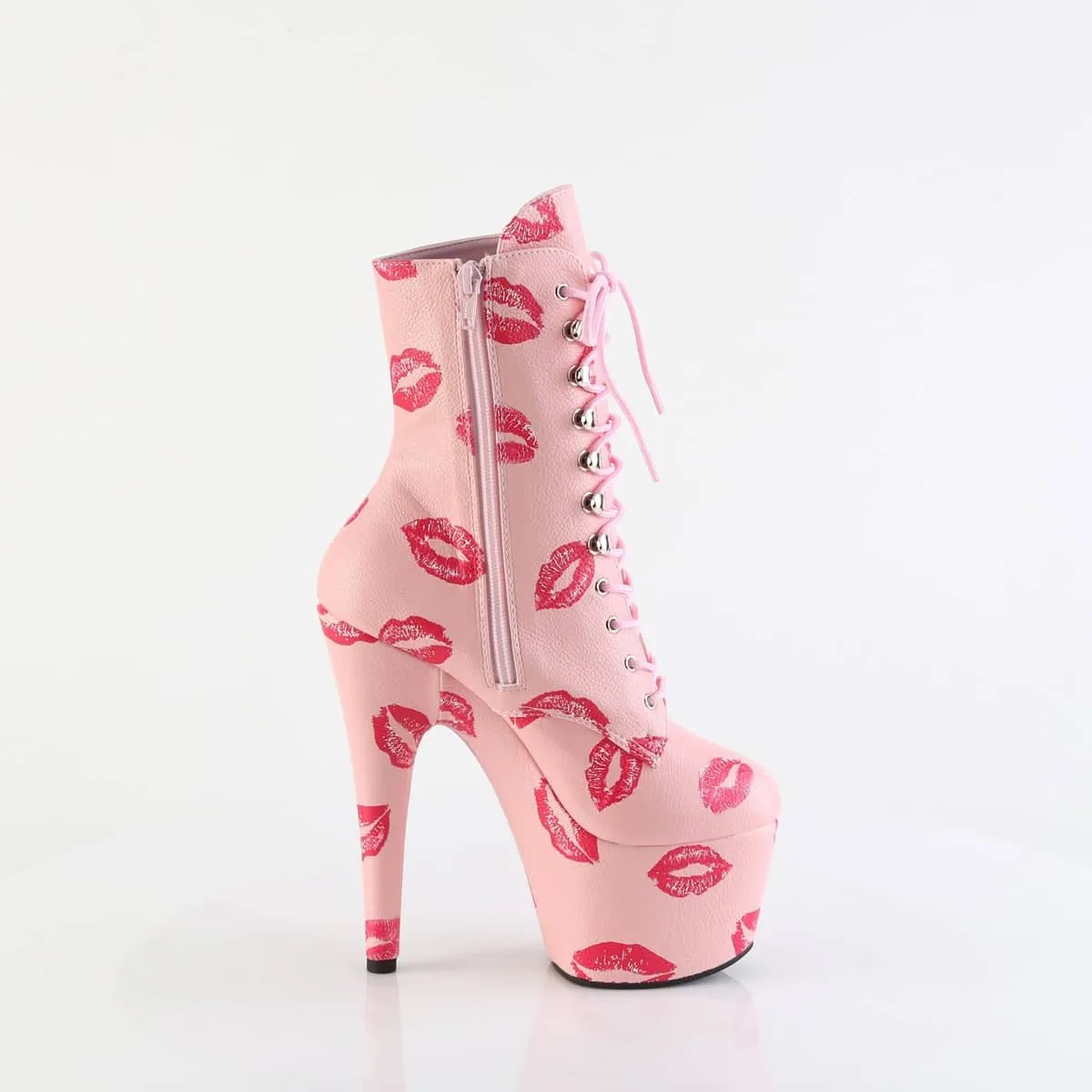 ADORE-1020KISSES Lace-Up Lips Print Ankle Boot