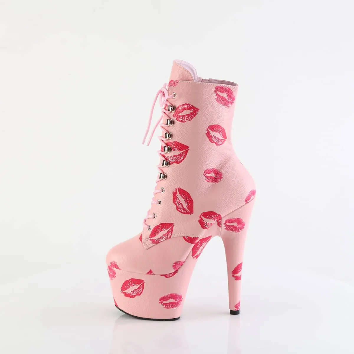 ADORE-1020KISSES Lace-Up Lips Print Ankle Boot