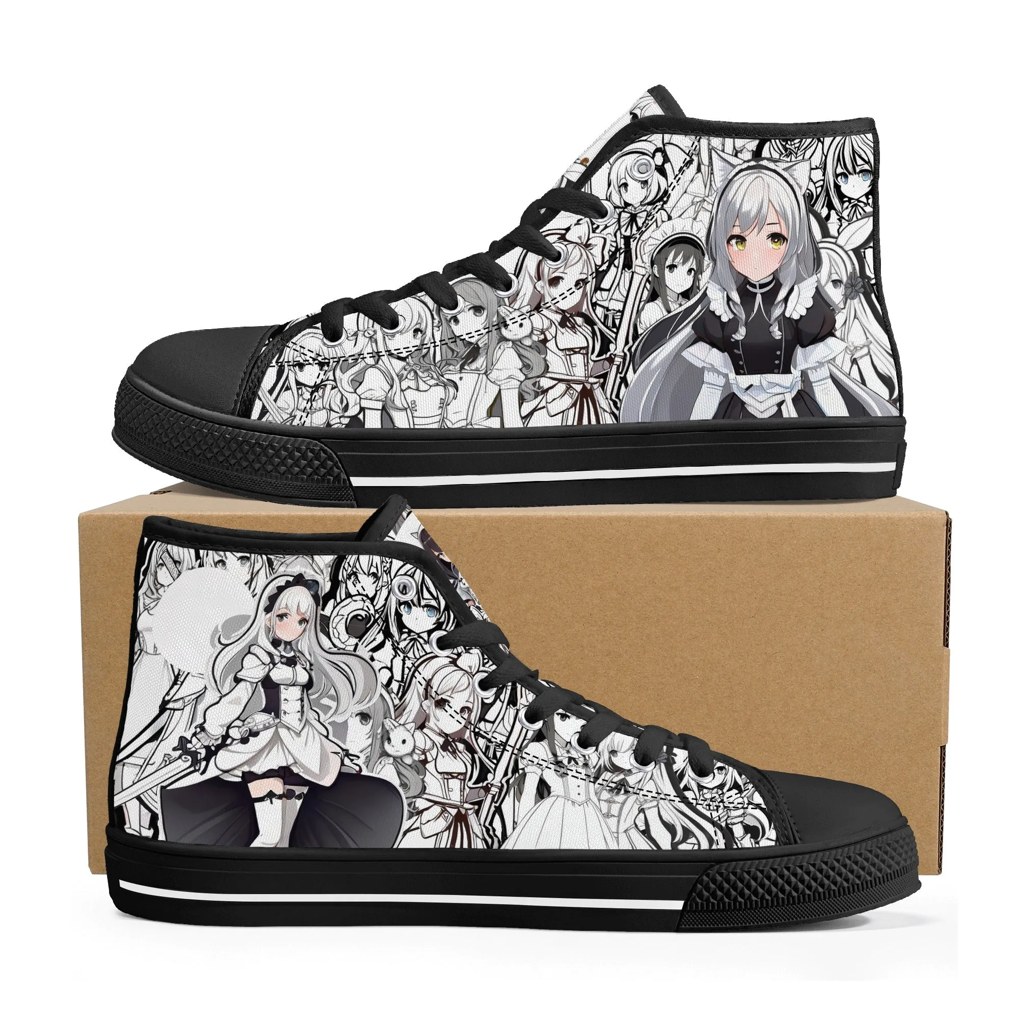 Anime Pattern Collection - Mens Classic High Top Canvas Shoes