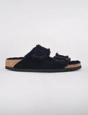 Arizona Shearling Suede Sandal, Black