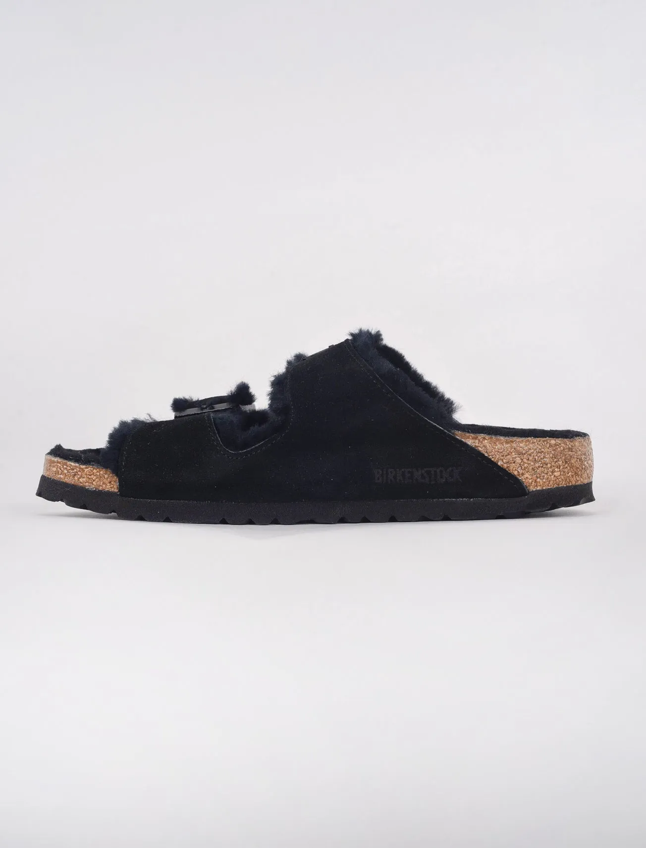 Arizona Shearling Suede Sandal, Black