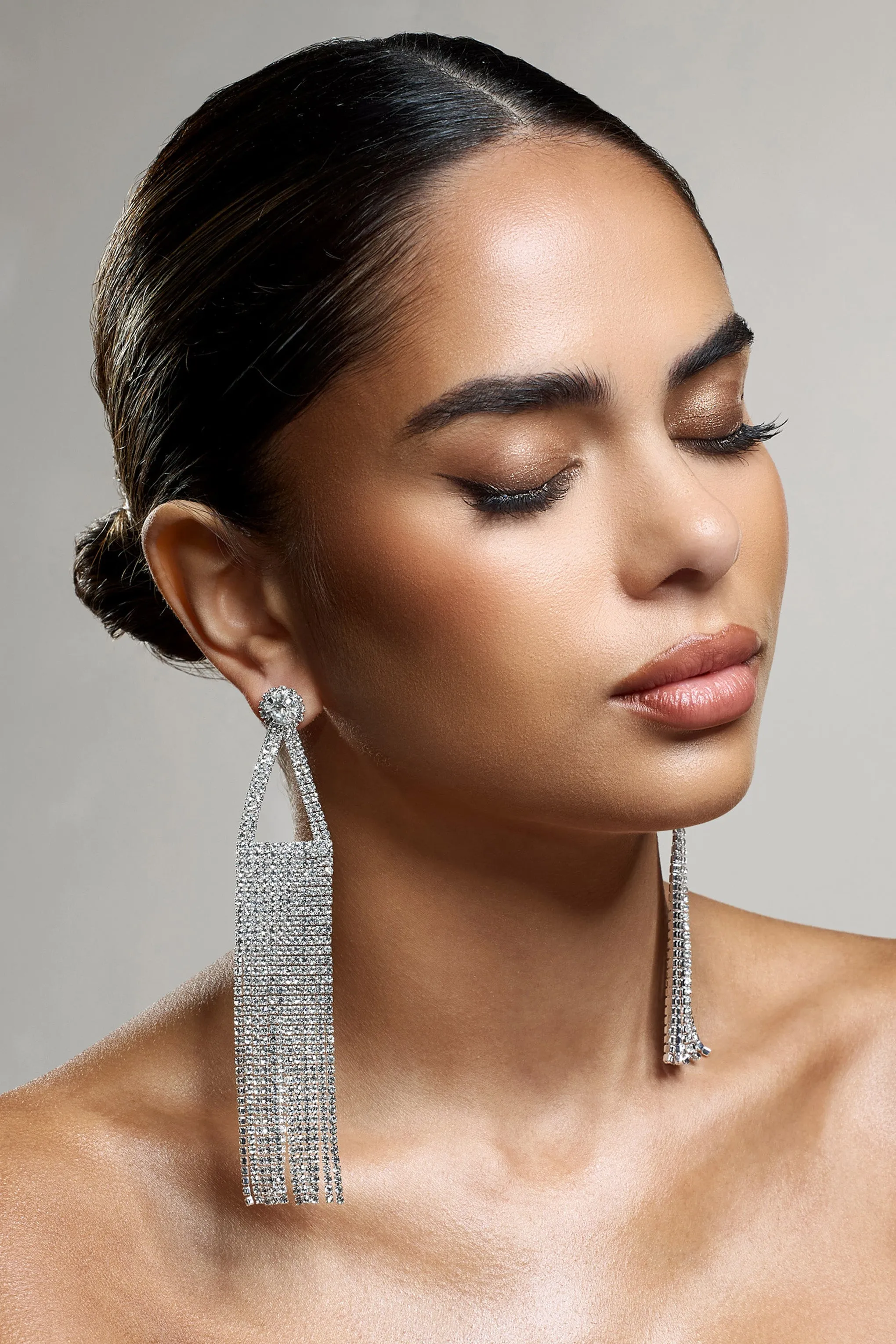 Balance | Silver Diamante Statement Tassel Earrings