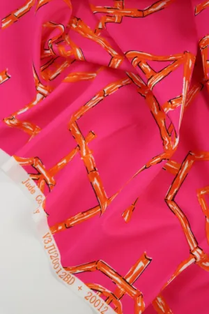 Bamboo Lattice on Hot Pink Nylon Spandex Tricot | Designer Deadstock