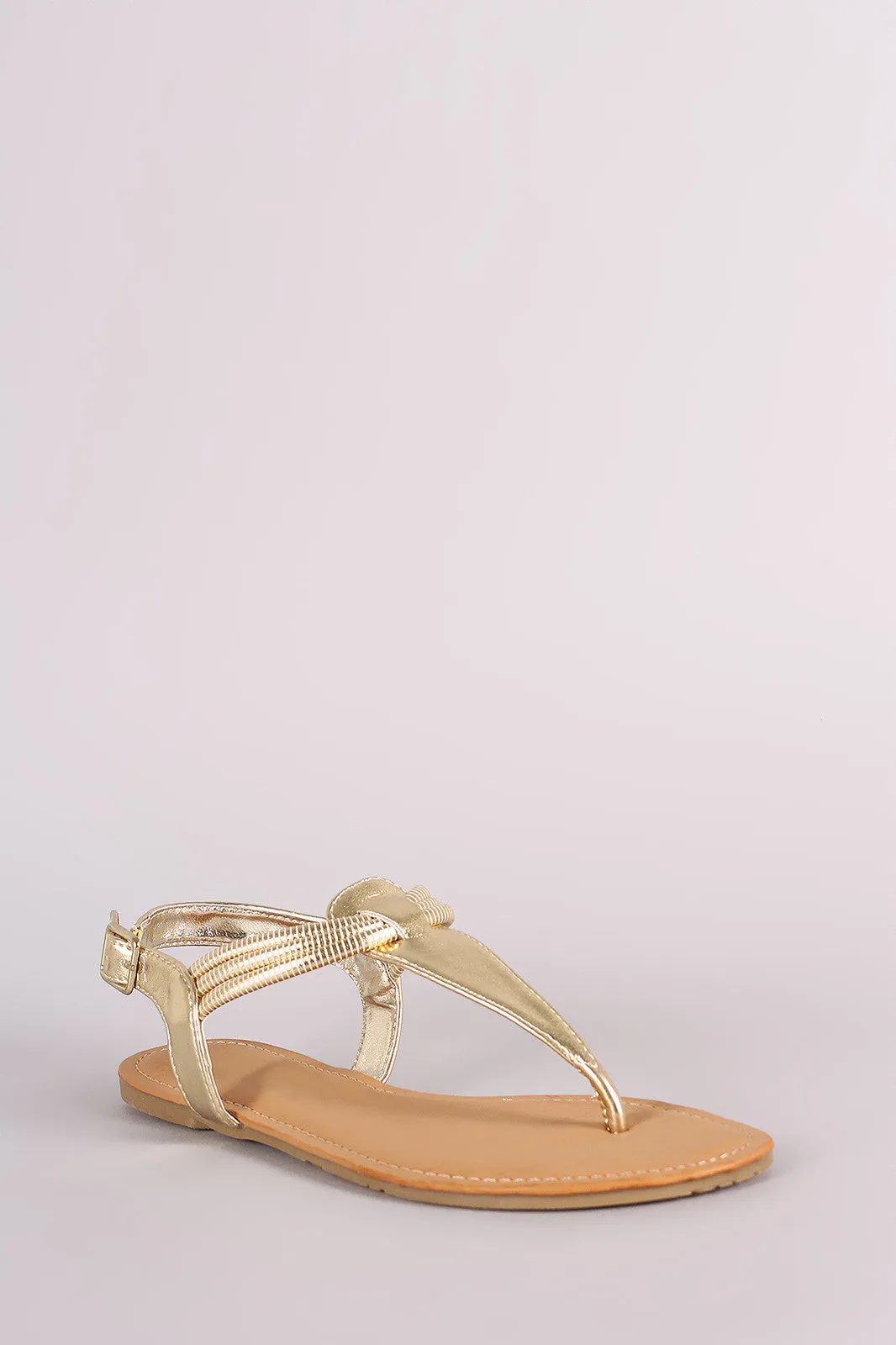 Bamboo T-Strap Thong Flat Sandal