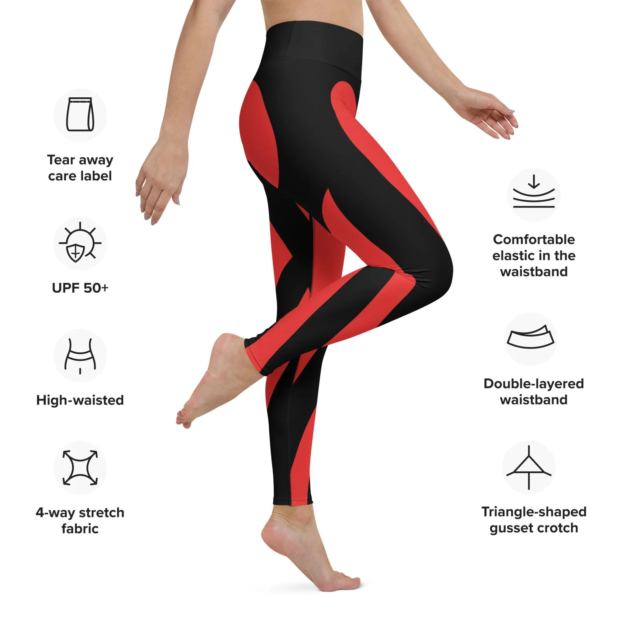 Black & Red Heart Shaped Yoga Leggings