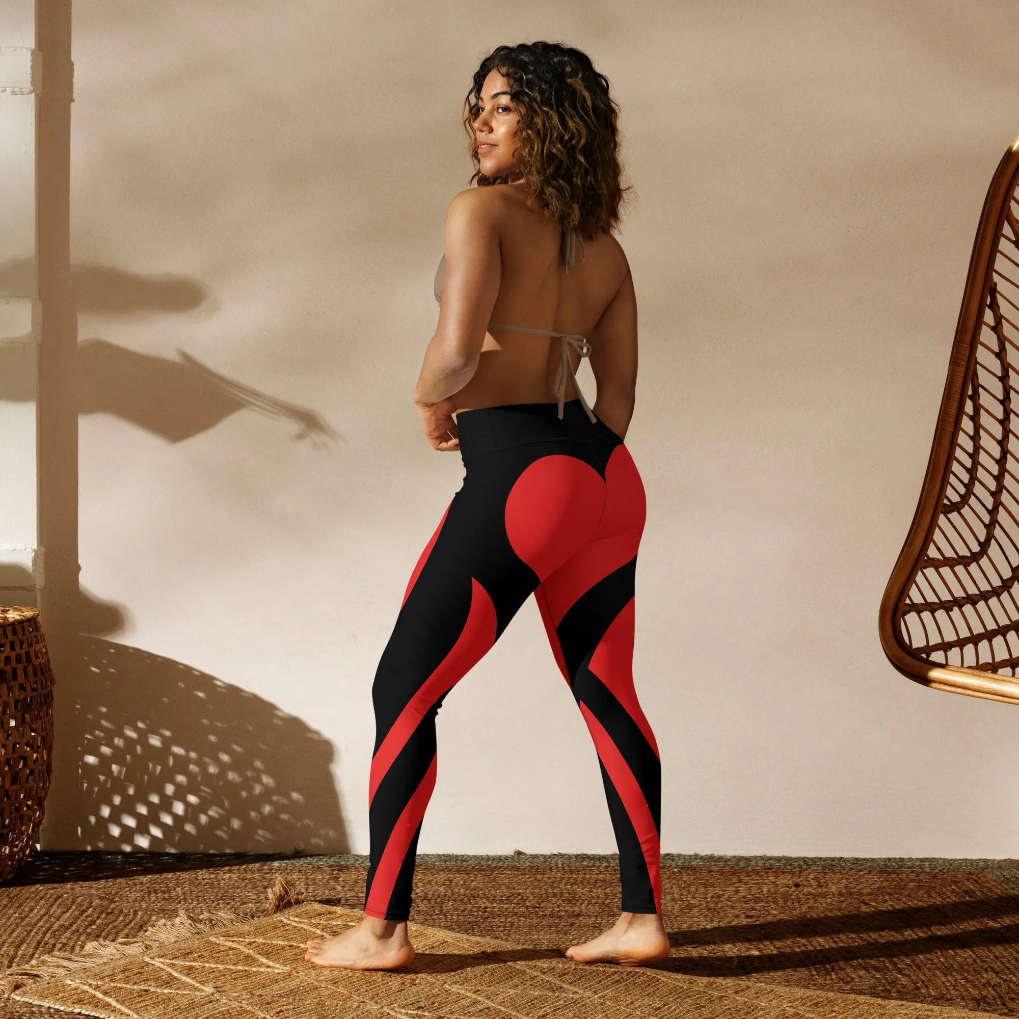 Black & Red Heart Shaped Yoga Leggings