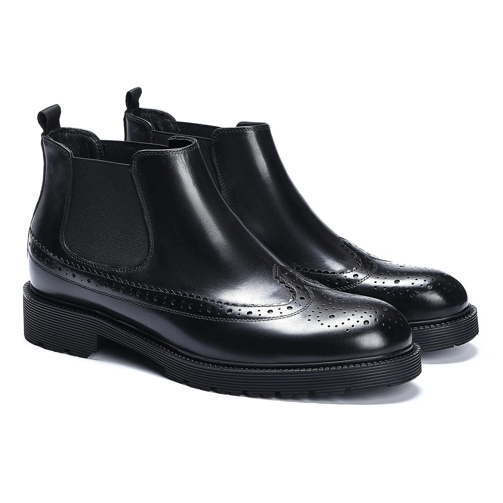 Black leather brogue boots