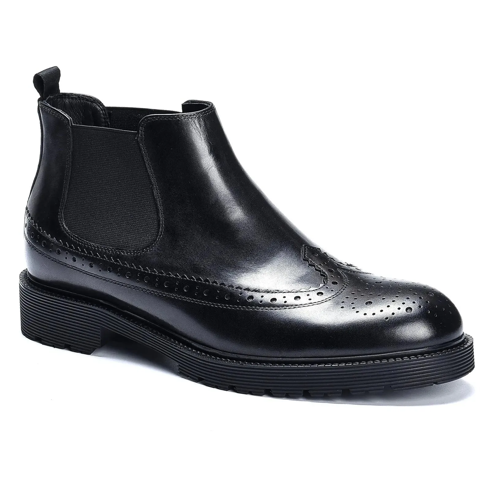 Black leather brogue boots