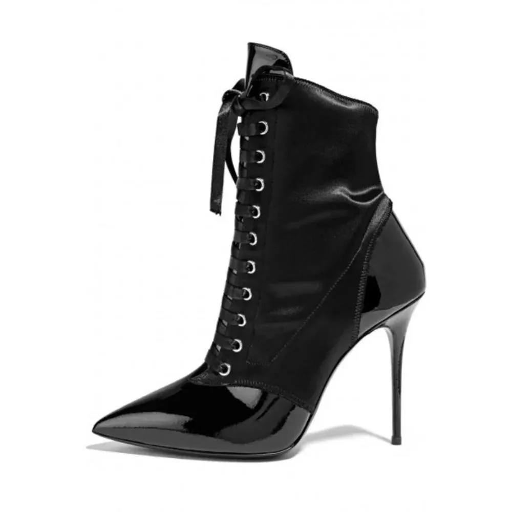 Black Patent Leather Lace Up Ankle Boots