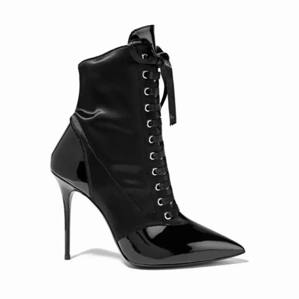 Black Patent Leather Lace Up Ankle Boots