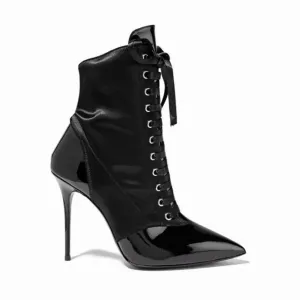 Black Patent Leather Lace Up Ankle Boots