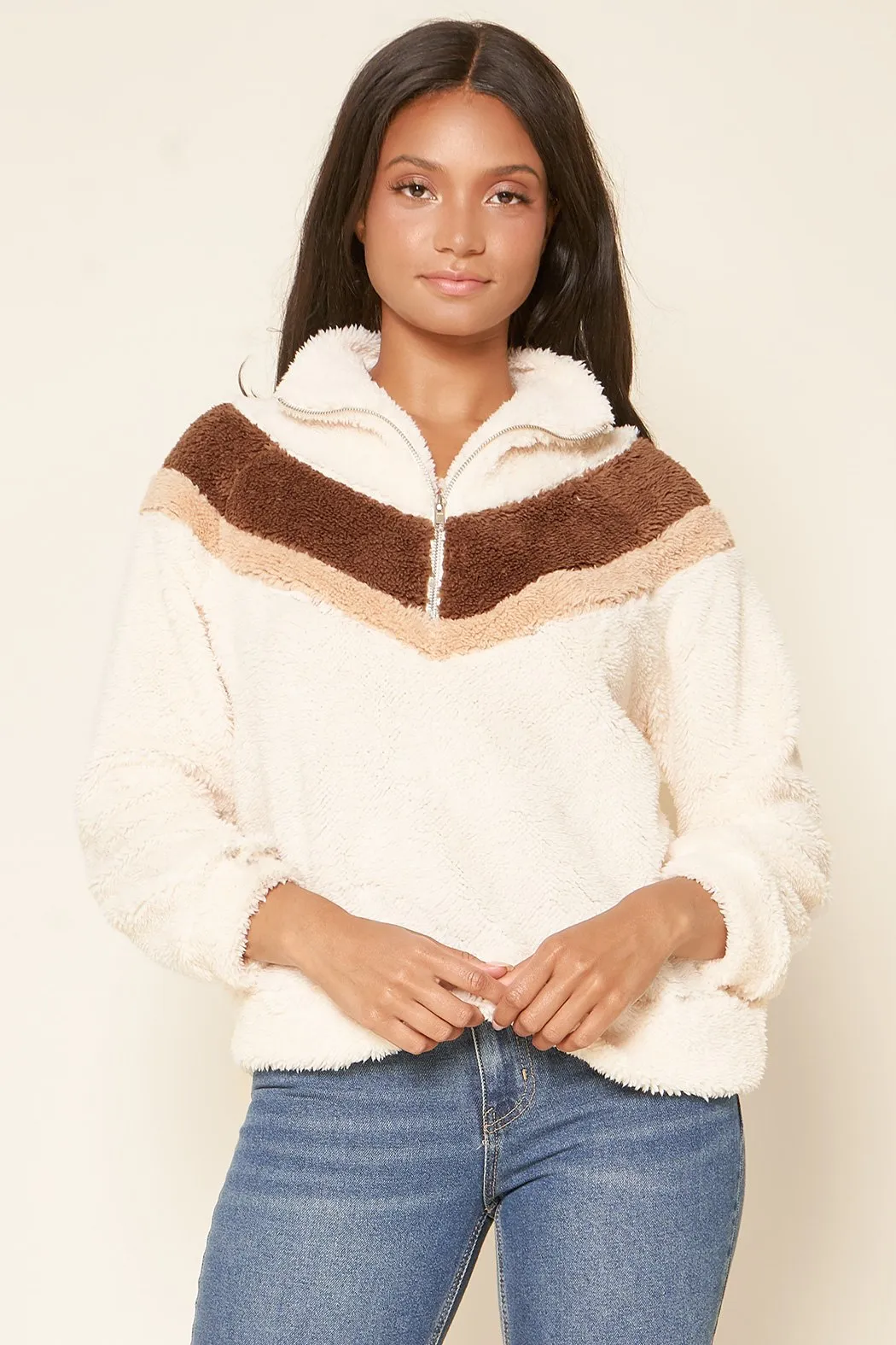 Brooklyn Chevron Sherpa Half Zip Pullover