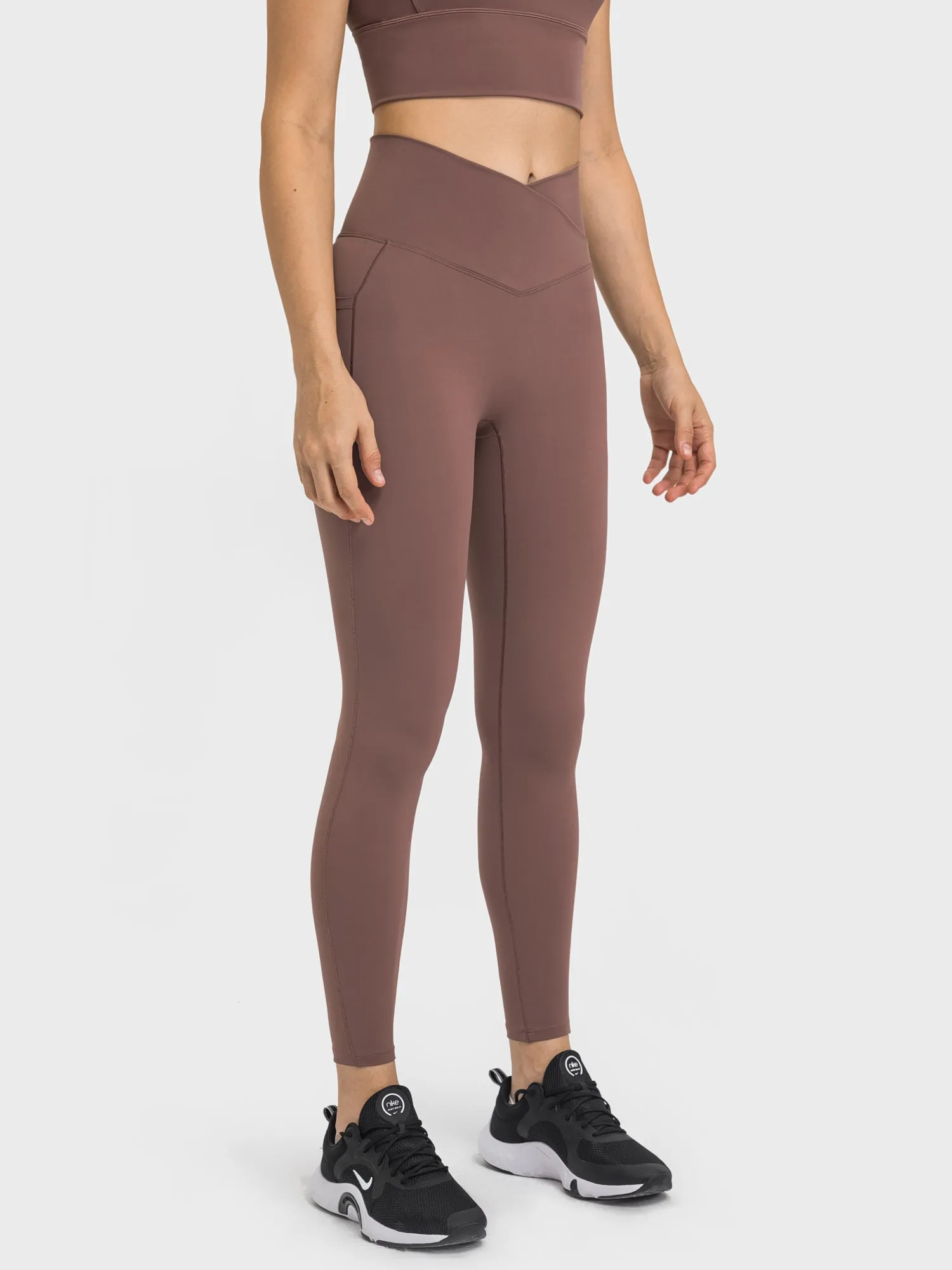 Butterly Crossover Waist Leggings with Pockets