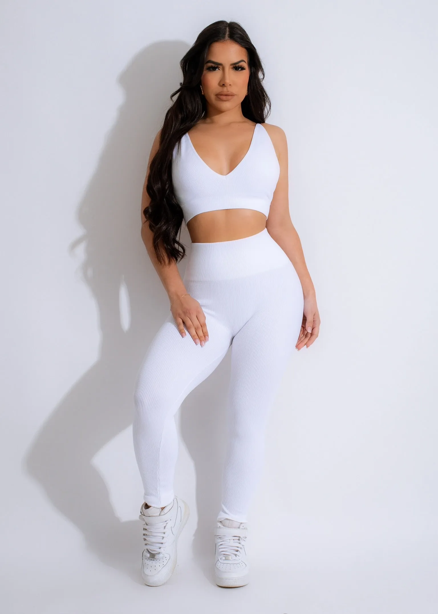 Cardio Rush Ribbed Crop Top White