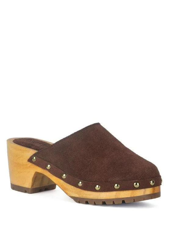 Cedrus Fine Suede Studded Clog Mules