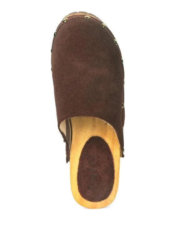 Cedrus Fine Suede Studded Clog Mules