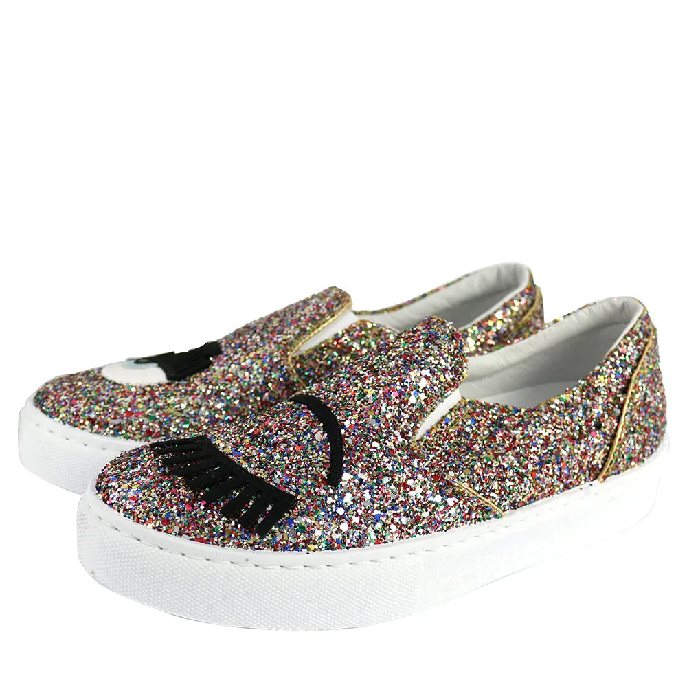 Chiara Ferragni Women's Multicolor Glitter Rainbow Flirting Flats Sneakers