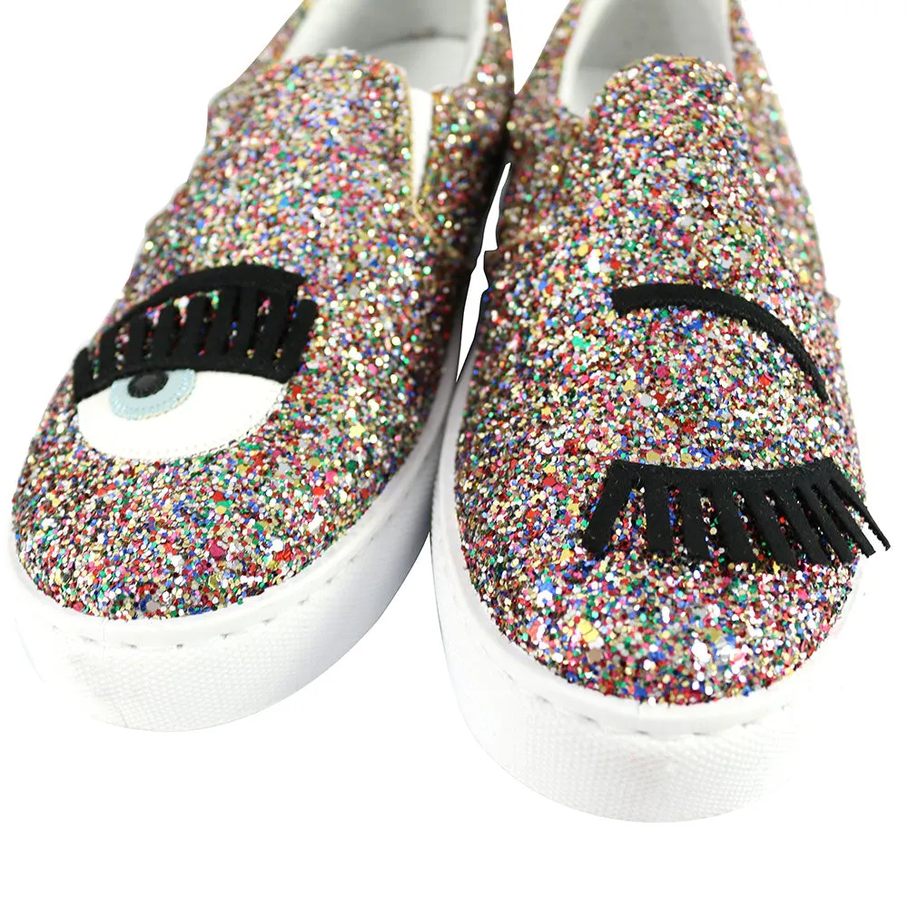 Chiara Ferragni Women's Multicolor Glitter Rainbow Flirting Flats Sneakers