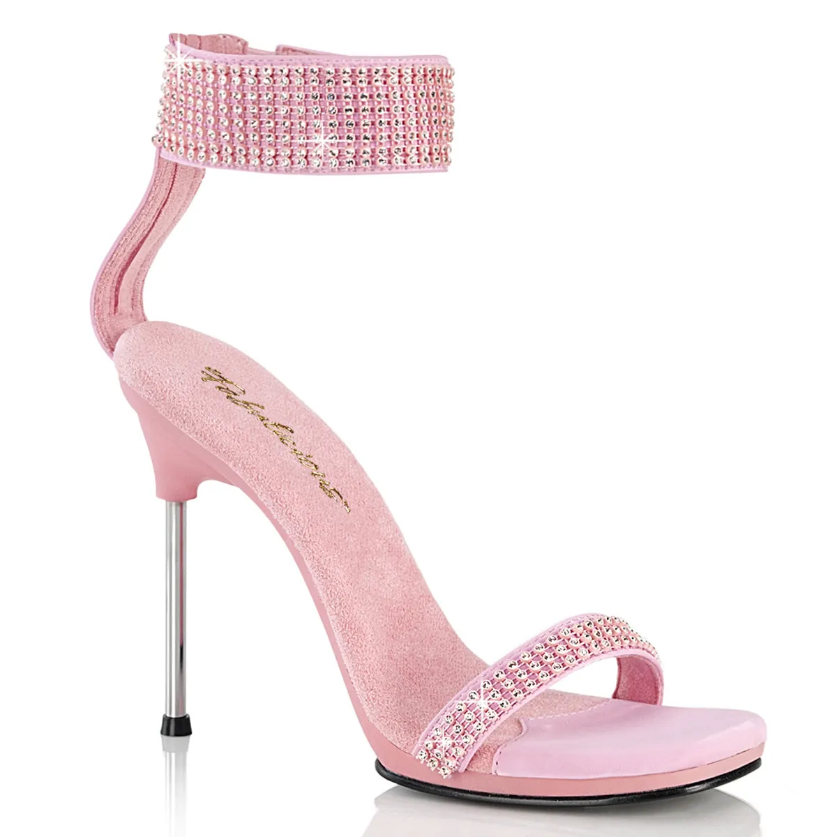 CHIC-40 Baby Pink Faux Leather Rhinestone Evening Shoes