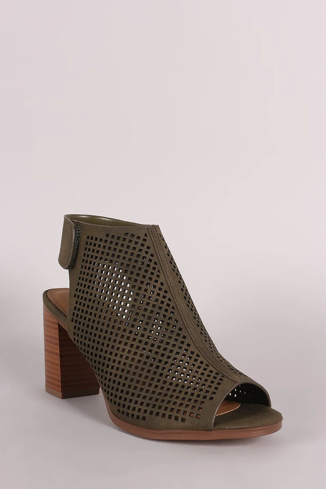 City Classified Perforated Peep Toe Chunky Heel