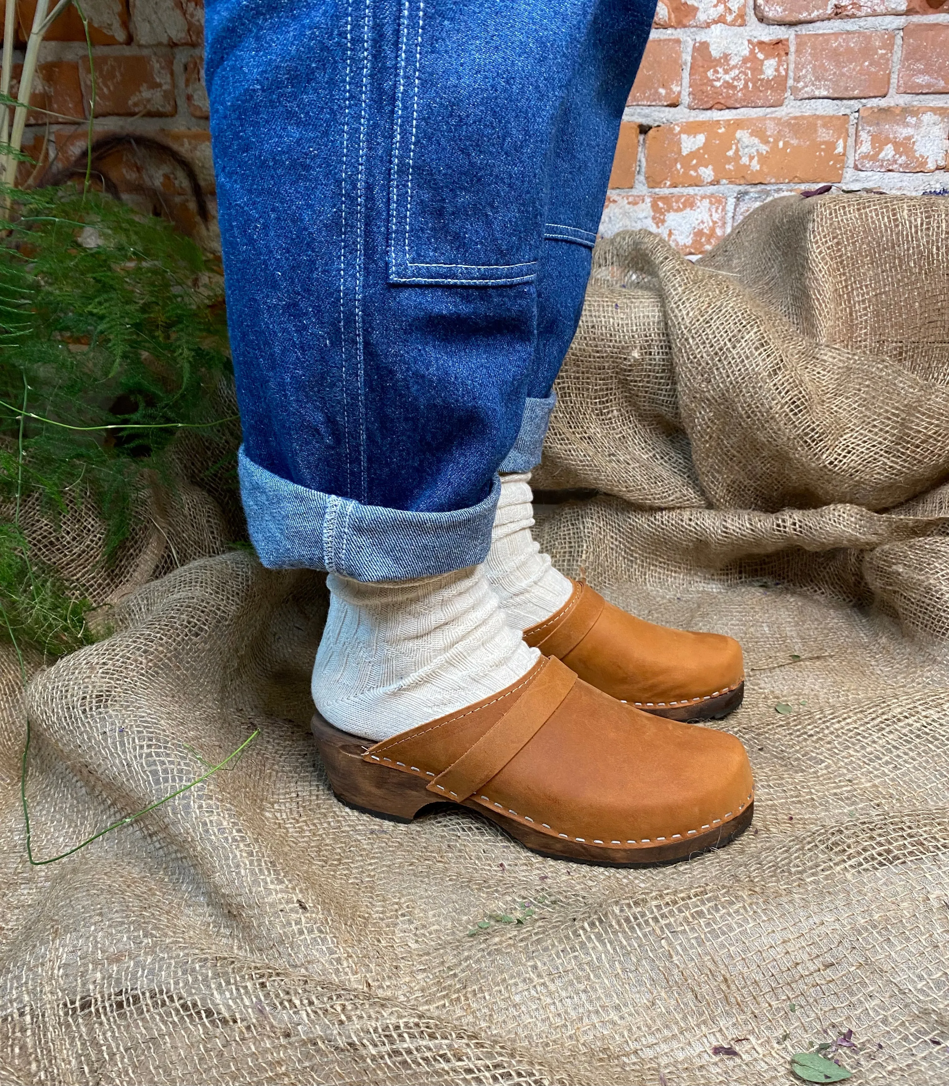 Classic Brown Oiled Nubuck Clogs on Brown Base