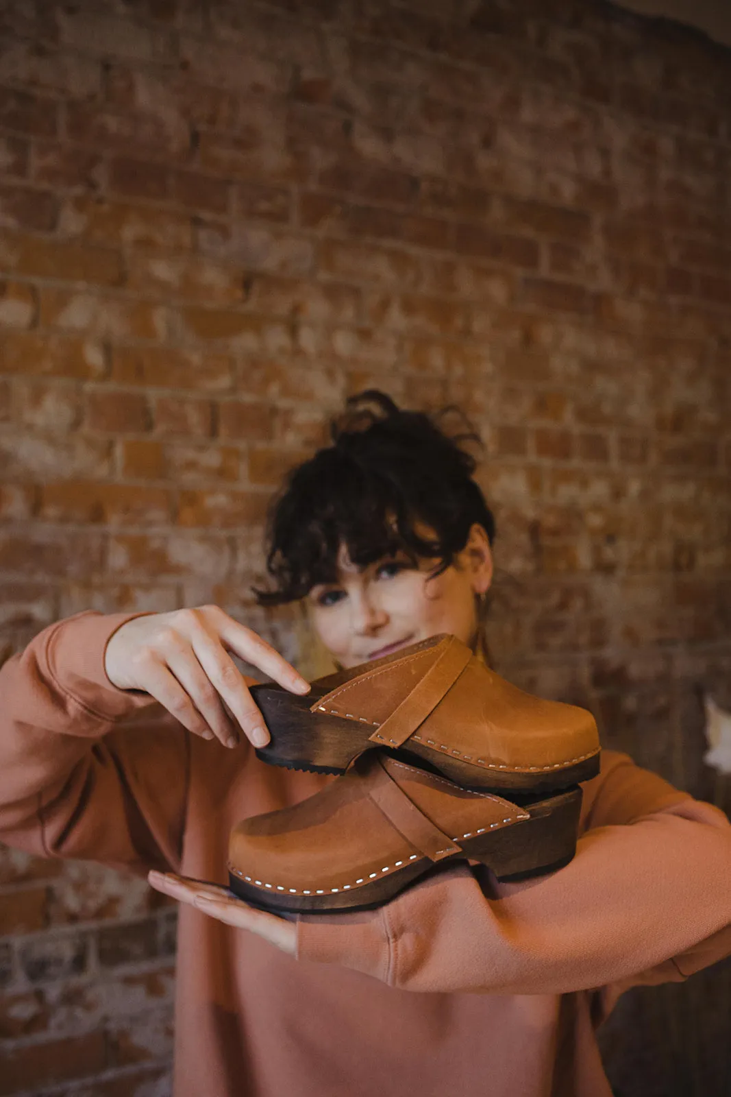 Classic Brown Oiled Nubuck Clogs on Brown Base