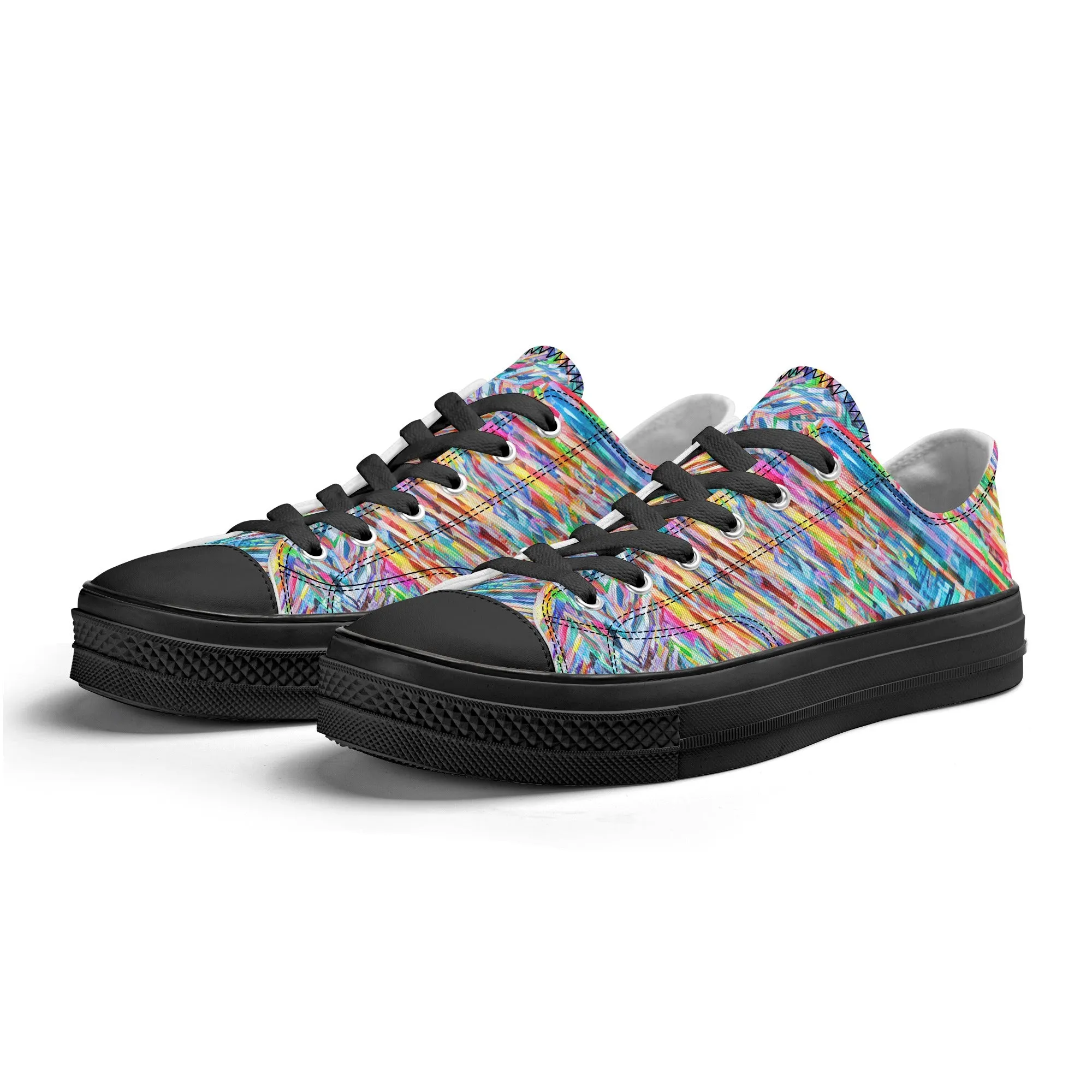 Colorful Herringbone Pattern - Womens Classic Low Top Canvas Shoes for Footwear Lovers