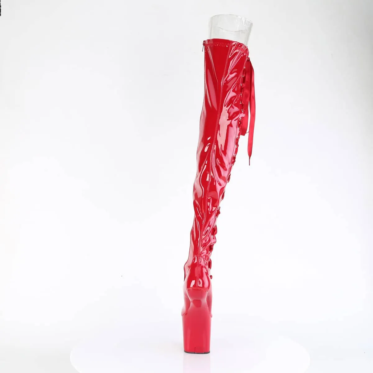 CRAZE-3050 Red Thigh High Heelless Boots