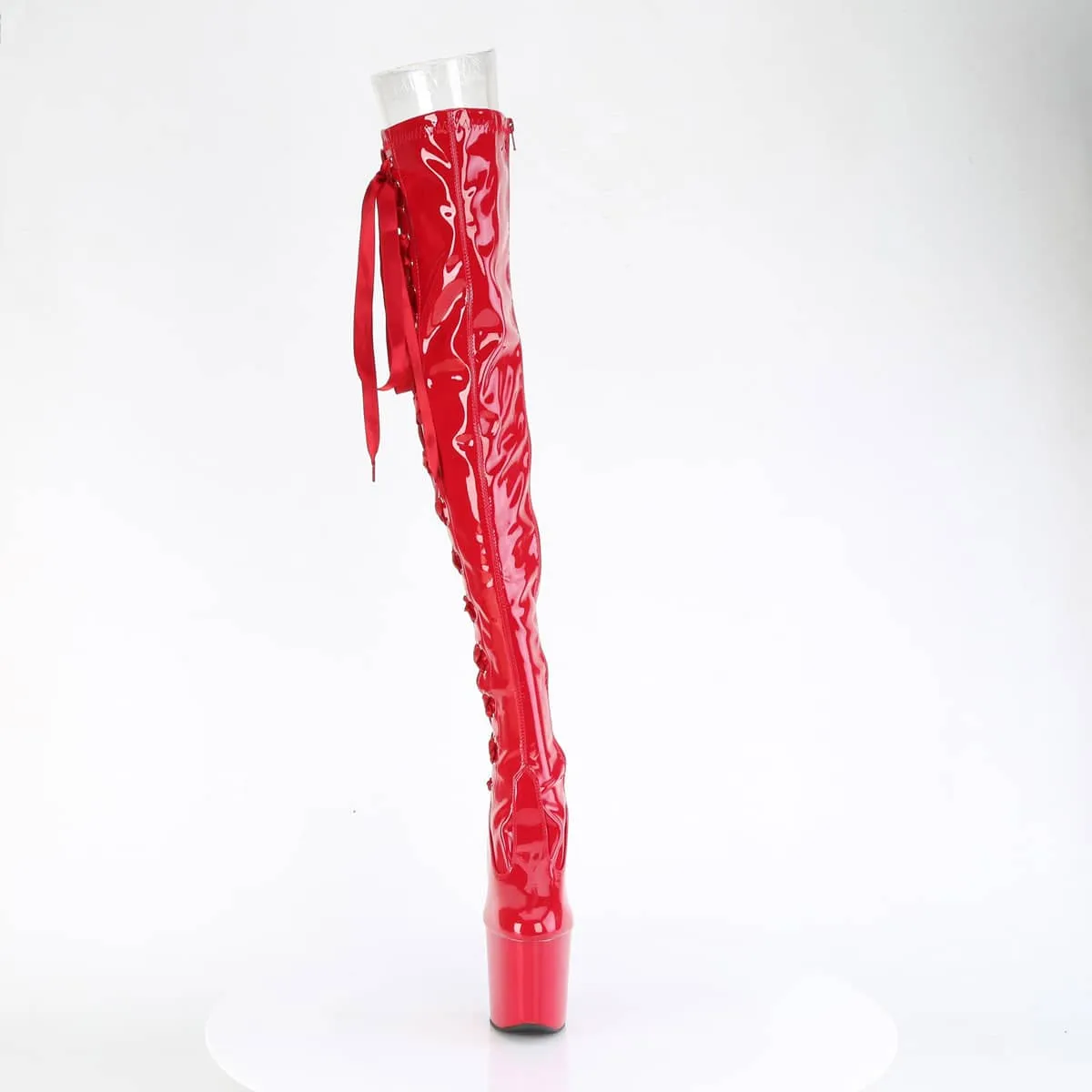 CRAZE-3050 Red Thigh High Heelless Boots