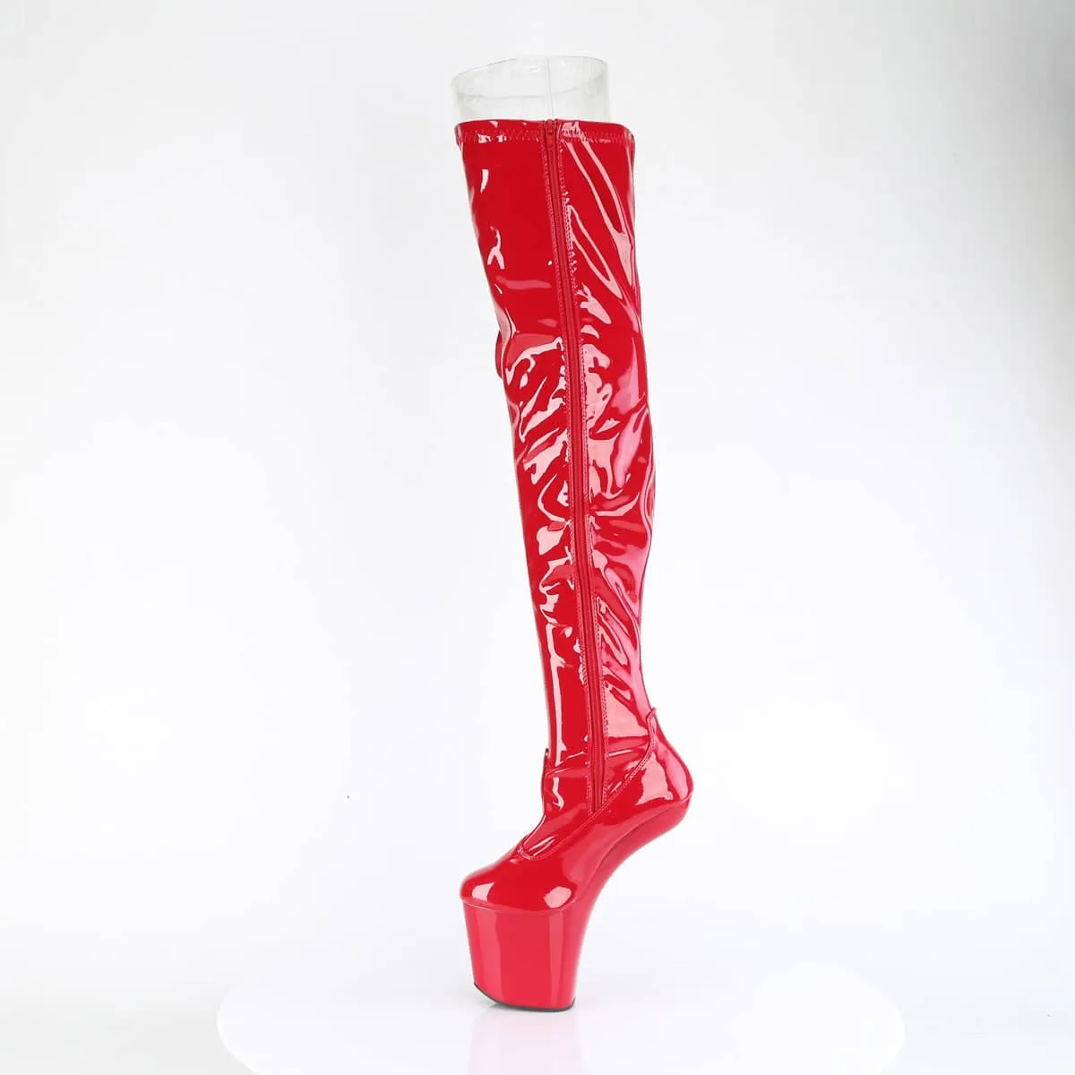 CRAZE-3050 Red Thigh High Heelless Boots