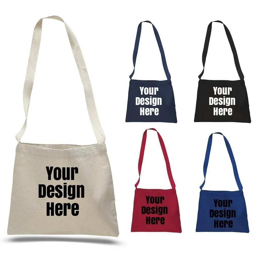 CUSTOM SMALL MESSENGER CANVAS TOTE BAG WITH LONG STRAPS