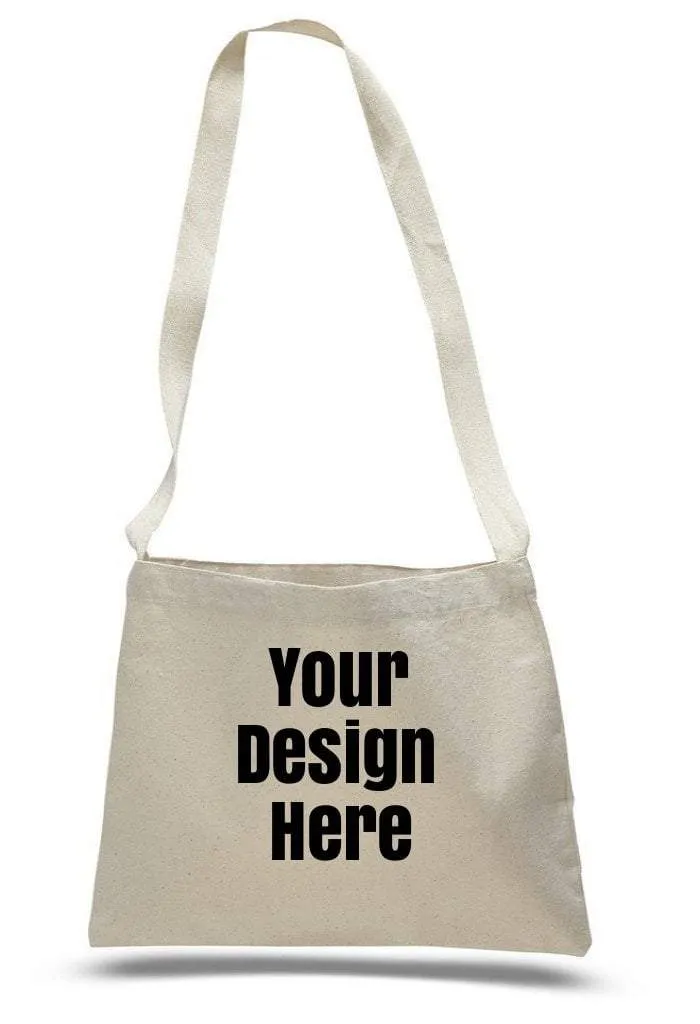 CUSTOM SMALL MESSENGER CANVAS TOTE BAG WITH LONG STRAPS