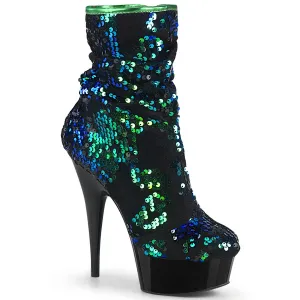 DELIGHT-1004 Pleaser Shoes Green Iridescent Sequin Ankle High Boots