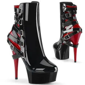 DELIGHT-1012 Pleaser Shoes Black & Red Buckle Stripper Bootie