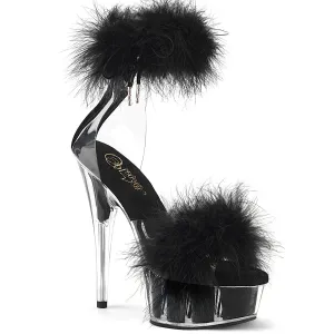 DELIGHT-624F Platform Black Furry Sexy High Heel Sandal