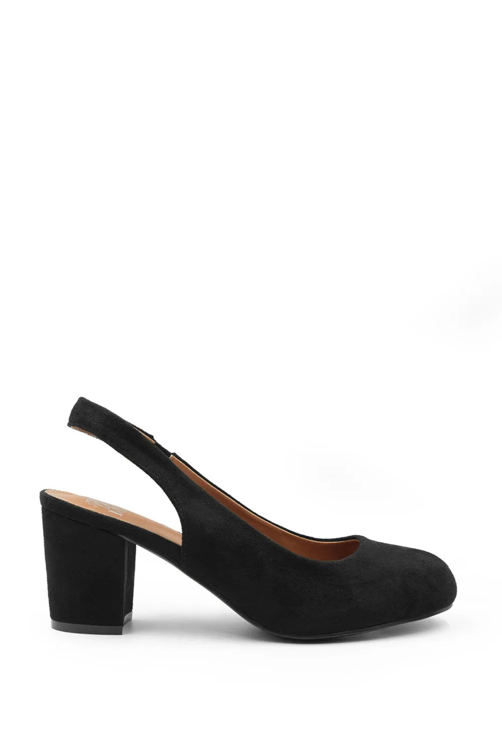 EDITH EXTRA WIDE FIT BLOCK HEEL SLINGBACK SHOES IN BLACK SUEDE