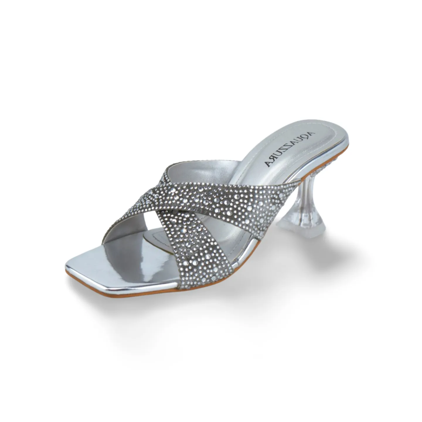 Elegant Women's Velvet Sandals with Clear Heels and Rhinestone Embolishment