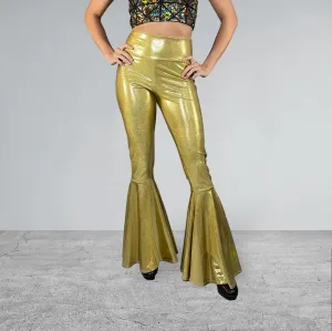 Gold Bell Bottoms | High Waist Flares in Gold Metallic | Disco Pants