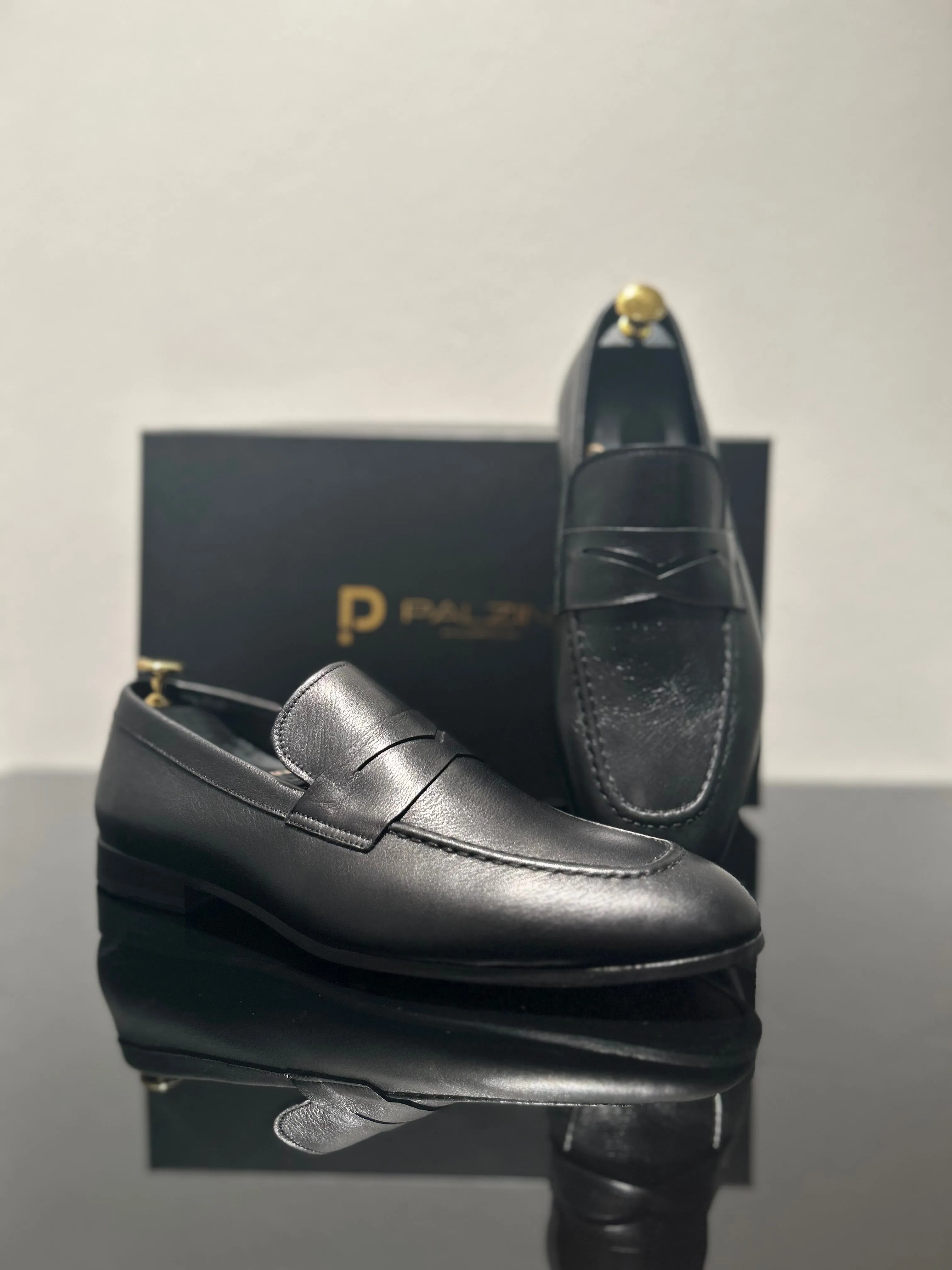 HANDMADE BLACK LEATHER SLIP-ON