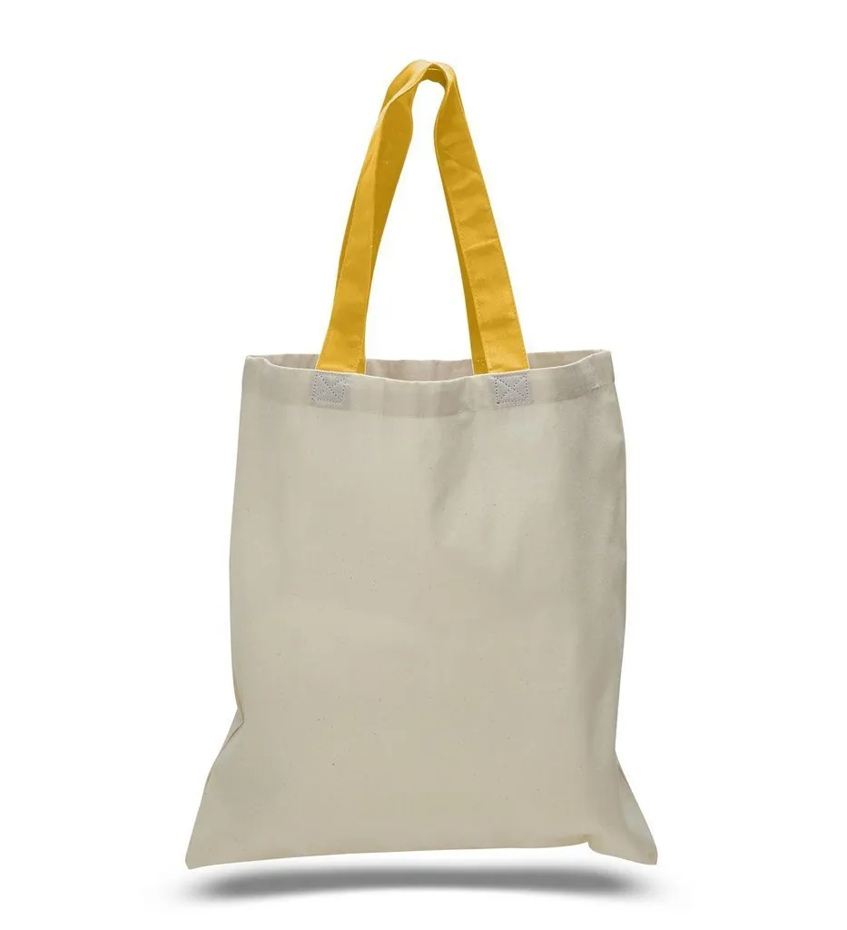 HIGH QUALITY PROMOTIONAL COLOR HANDLES TOTE BAG 100% COTTON