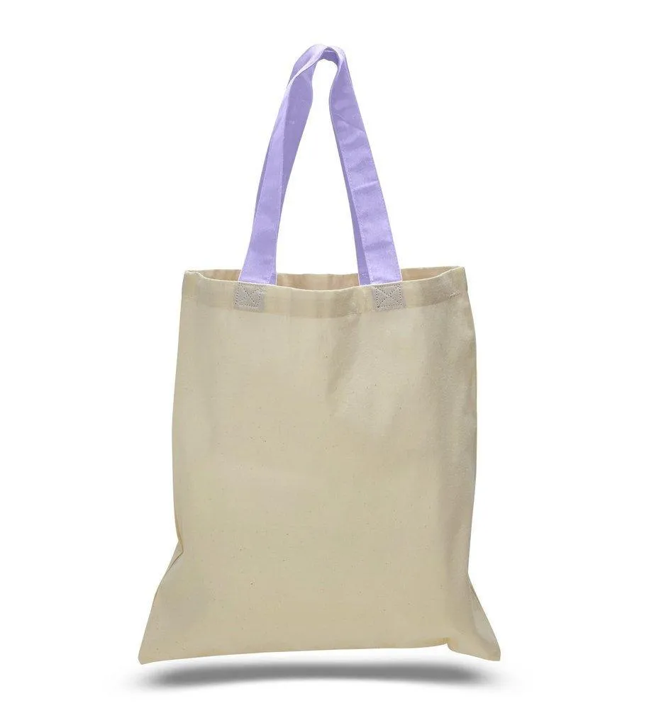 HIGH QUALITY PROMOTIONAL COLOR HANDLES TOTE BAG 100% COTTON