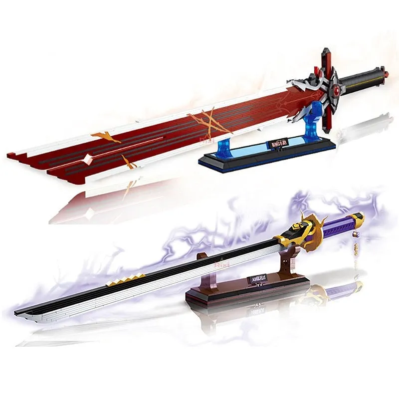 Japanese Anime Red Purple Sword Building Block