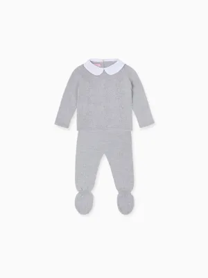 Light Grey Melange Florentina Merino Baby Girl Knitted Set